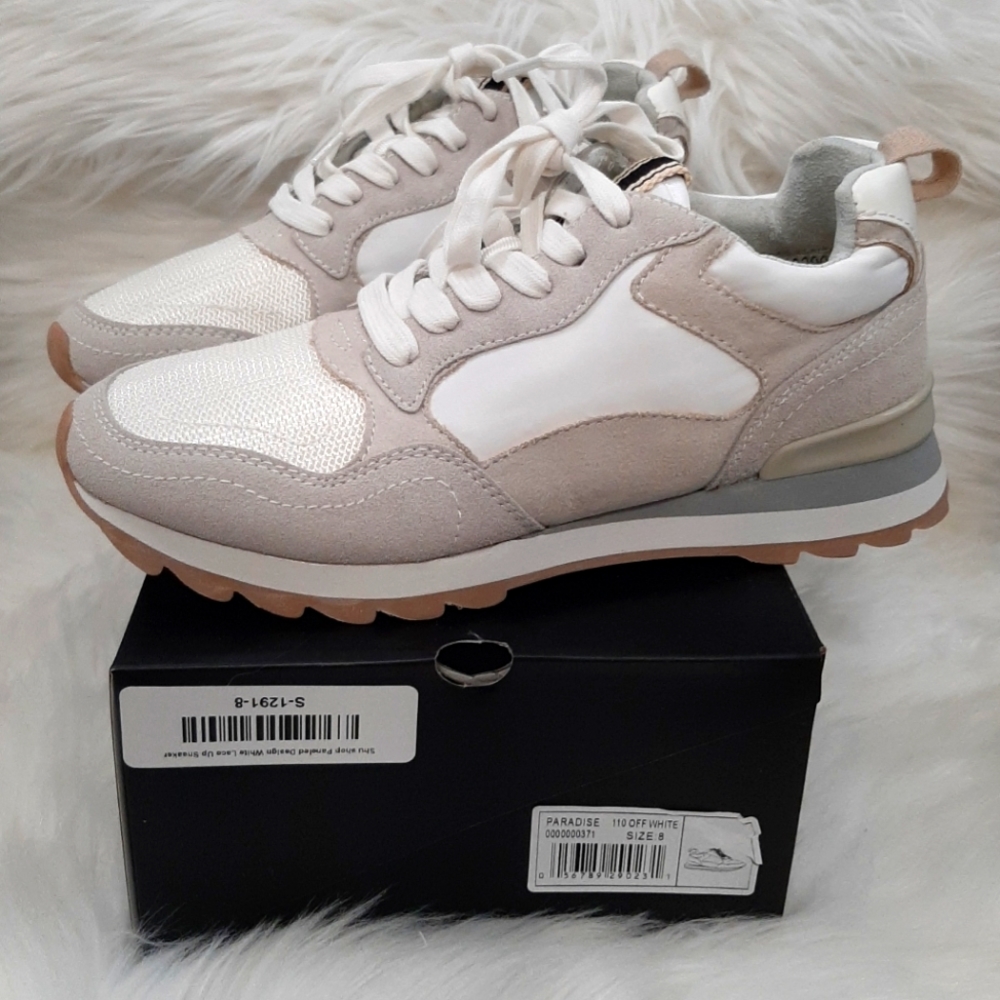 New In Box ShuShop Paneled Design White Lace Up Sneakers Tennis Shoes - Picture 5 of 16